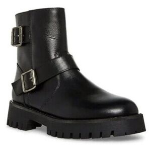 Steve Madden Womens Black Leather Ankle Boots with Buckles Crusader Size 9
